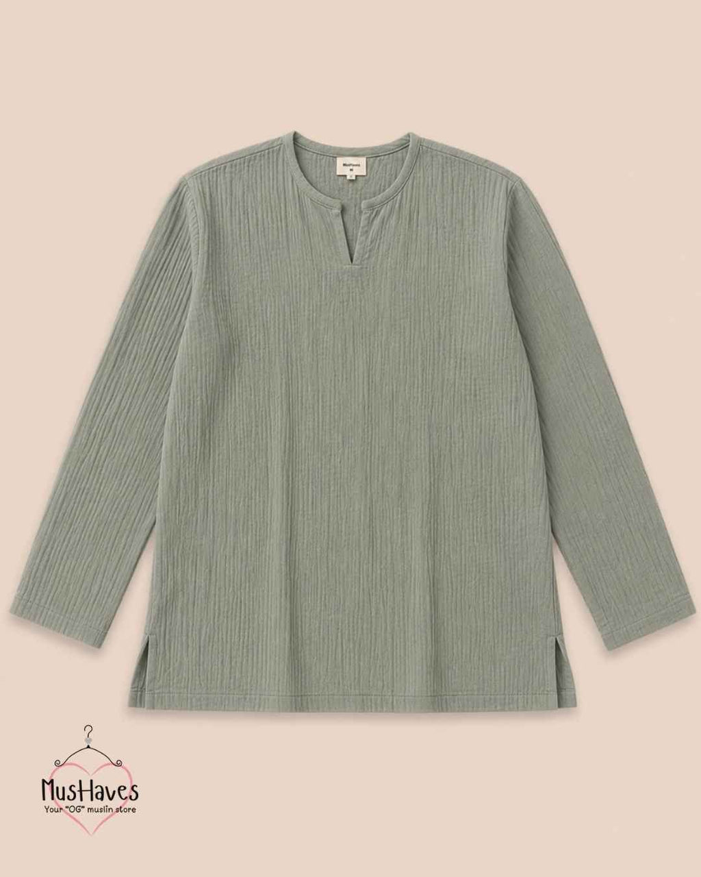 Classic Muslin Notch Neck – Sage Grey