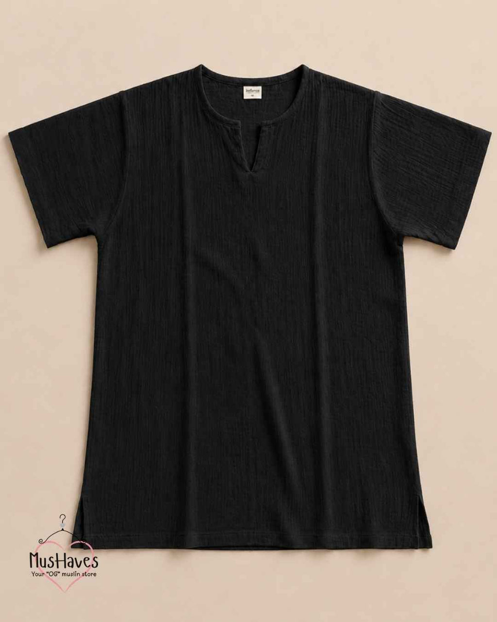 Classic Muslin Notch Neck – Charcoal Black