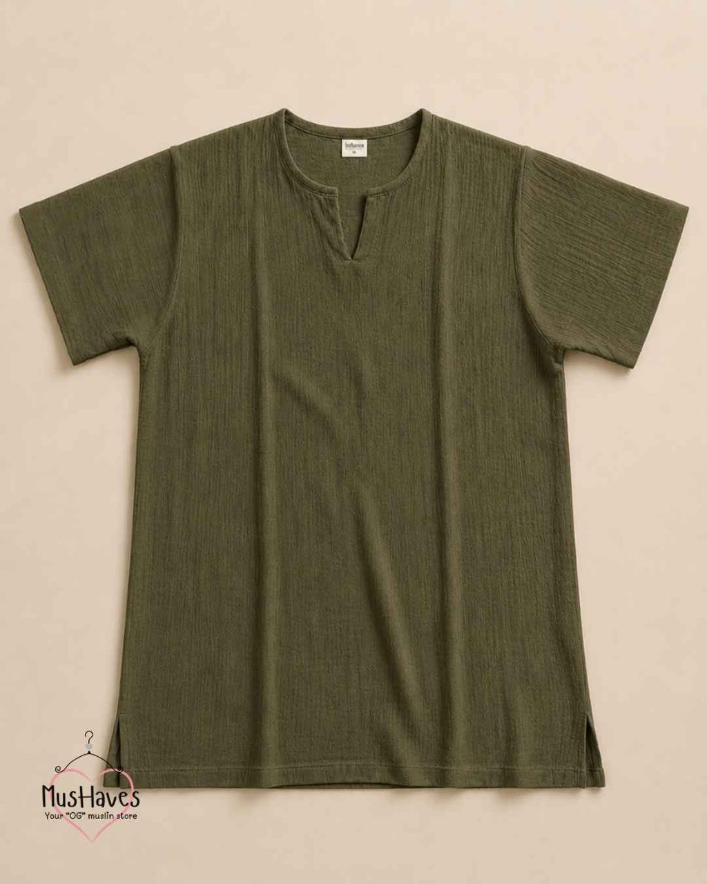Classic Muslin Notch Neck – Olive Green