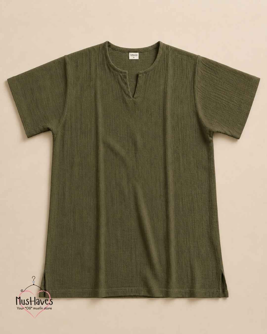 Classic Muslin Notch Neck – Olive Green
