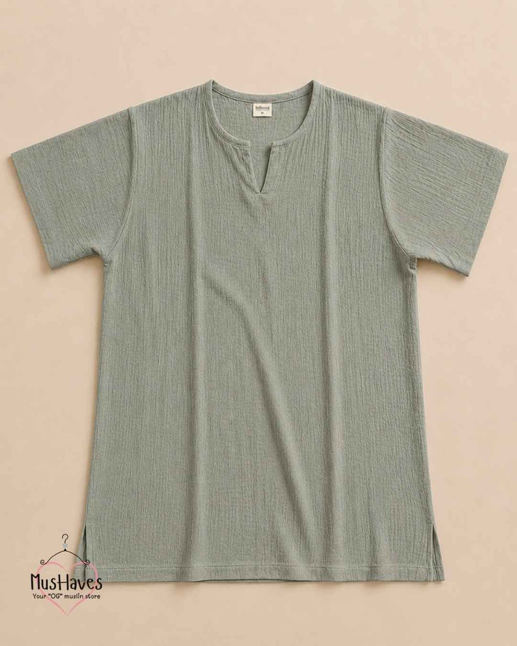 Classic Muslin Notch Neck – Sage Grey