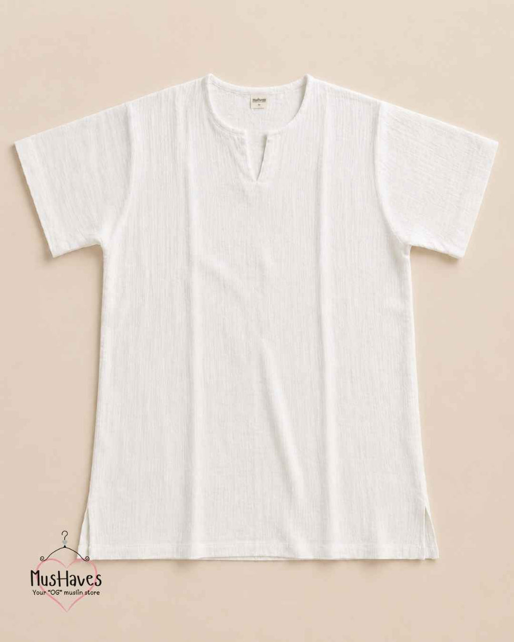Classic Muslin Notch Neck – Pearl White