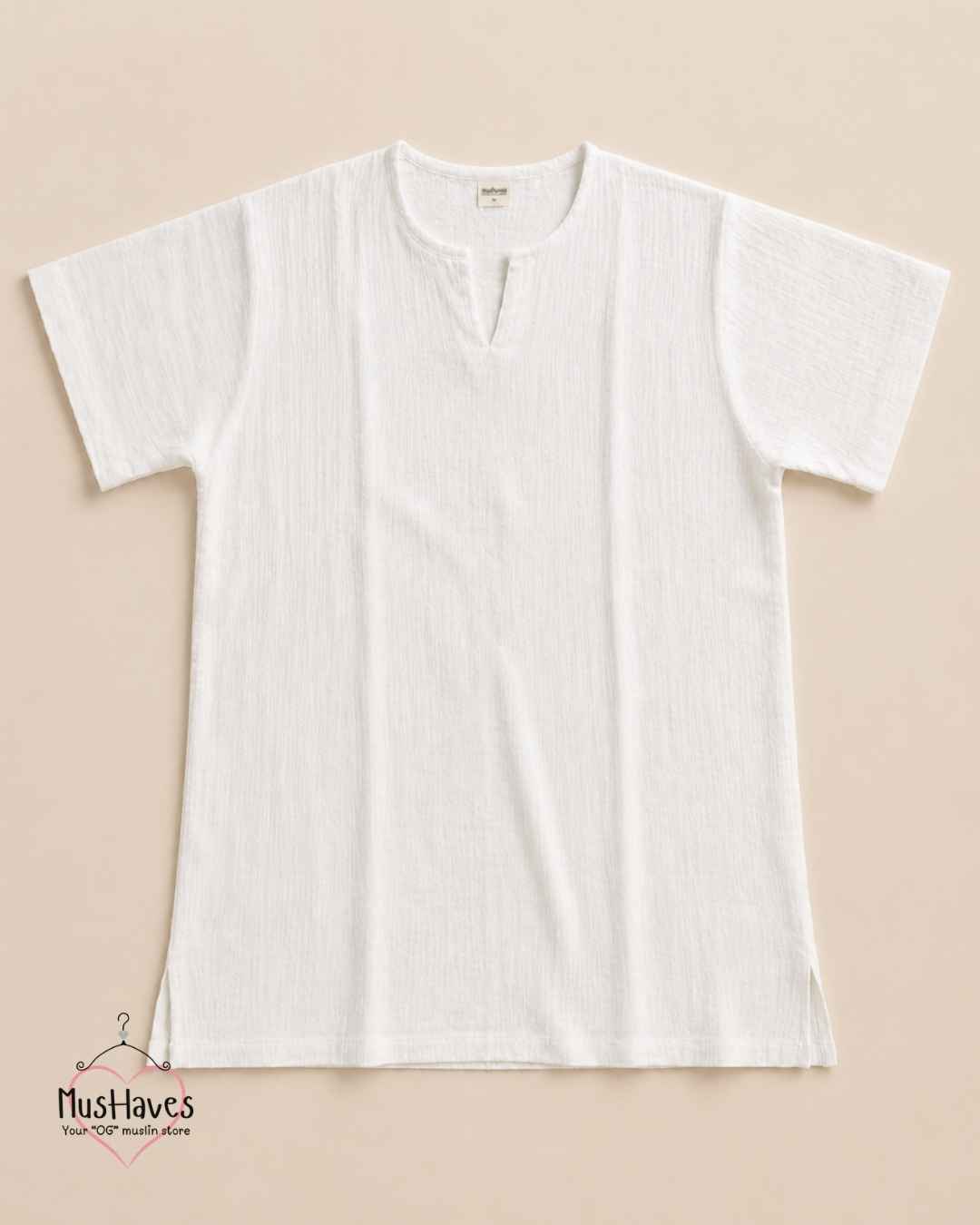 Classic Muslin Notch Neck – Pearl White