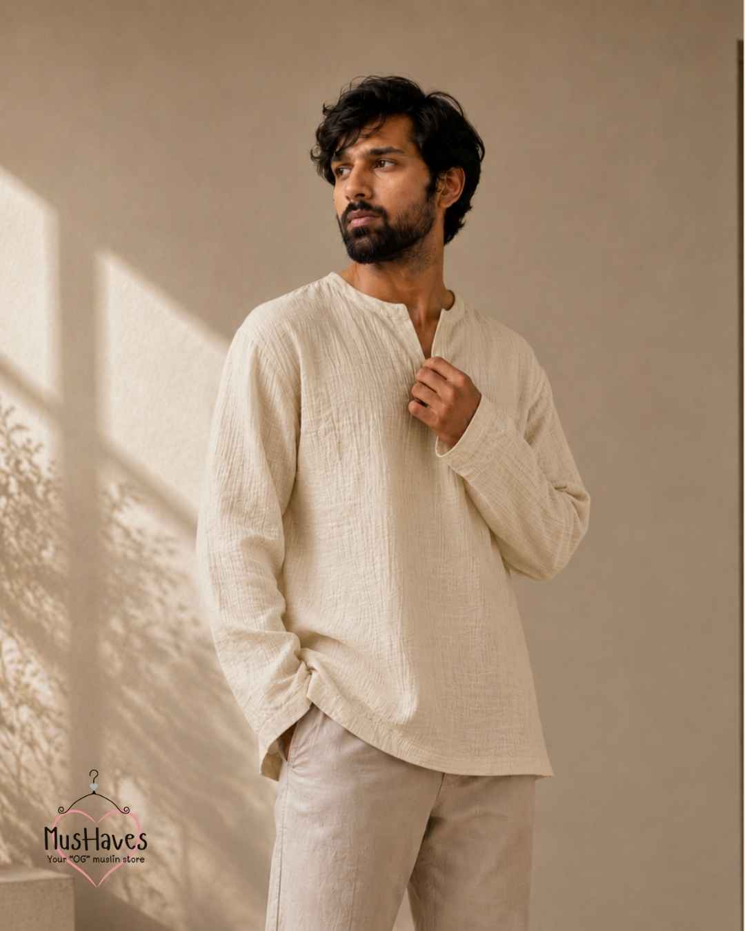 Classic Muslin Notch Neck – Light Beige