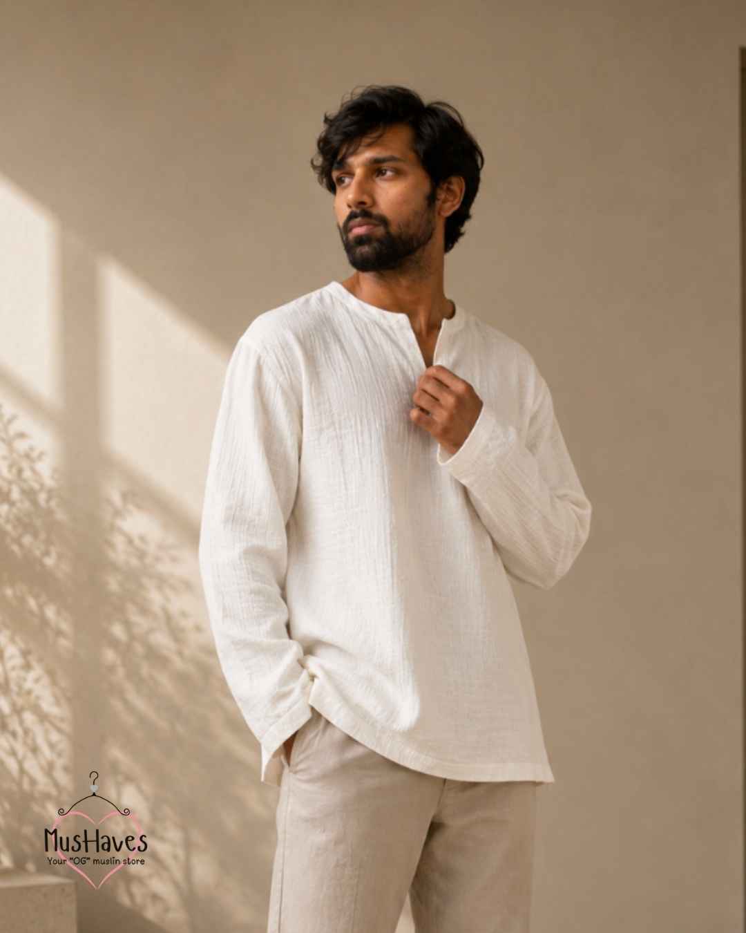Classic Muslin Notch Neck – Pearl White