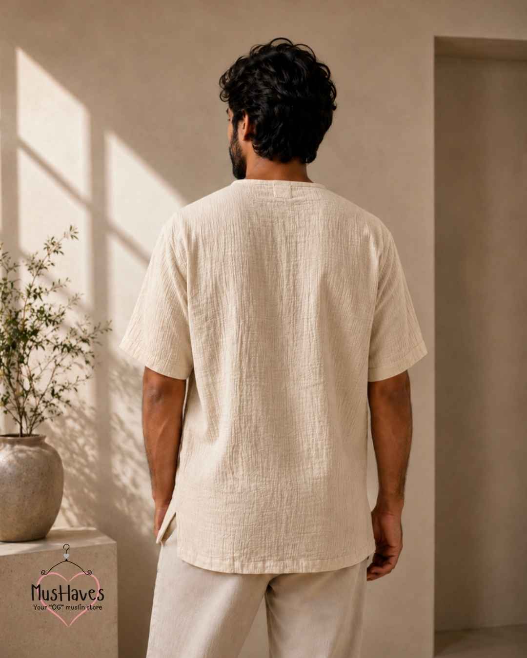 Classic Muslin Notch Neck – Light Beige