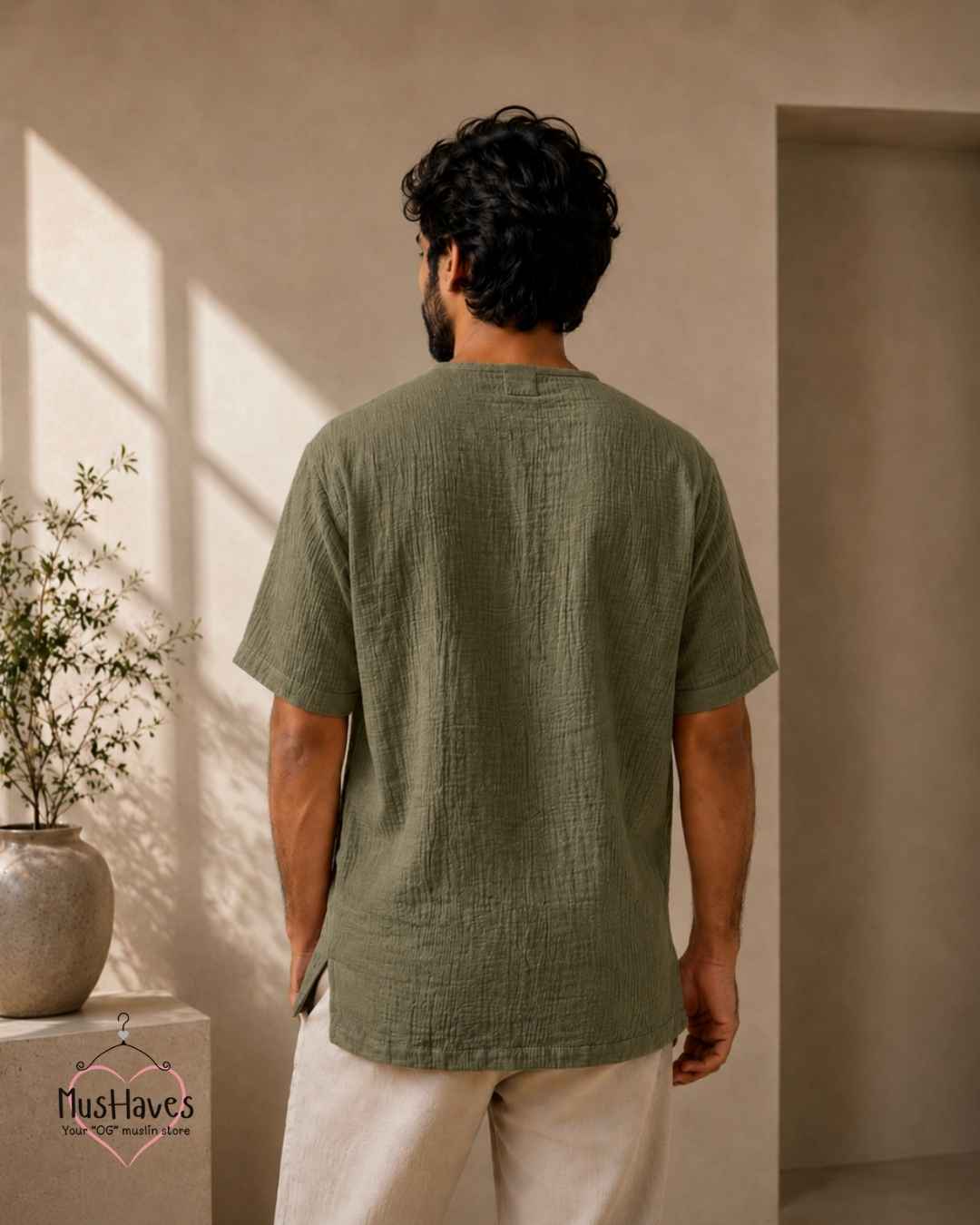 Classic Muslin Notch Neck – Olive Green