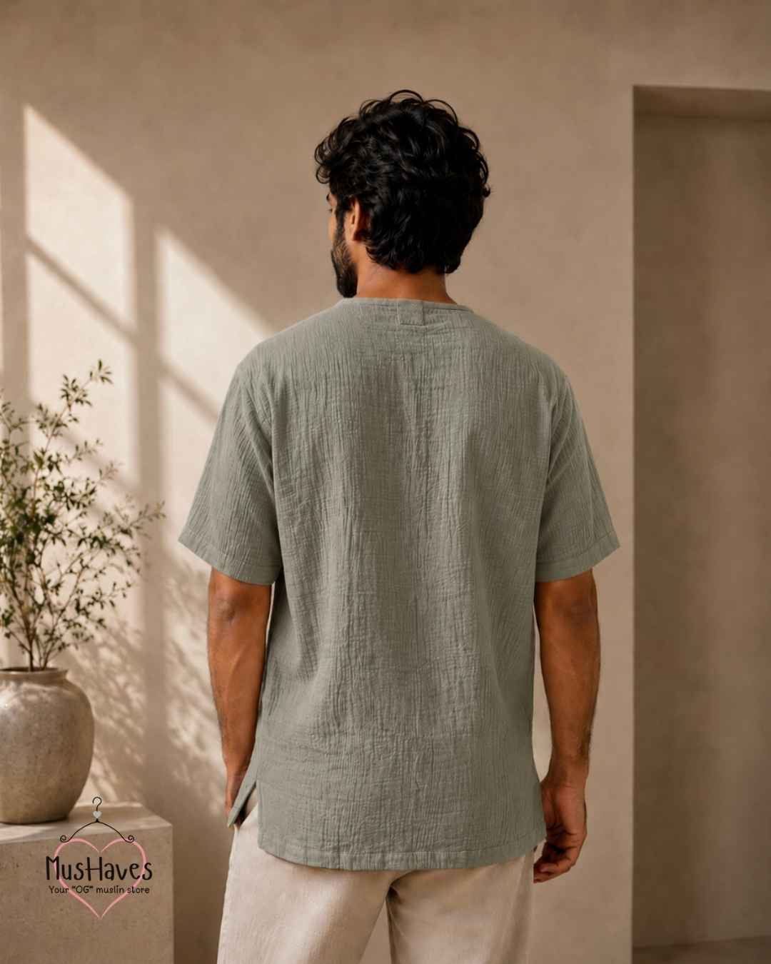 Classic Muslin Notch Neck – Sage Grey