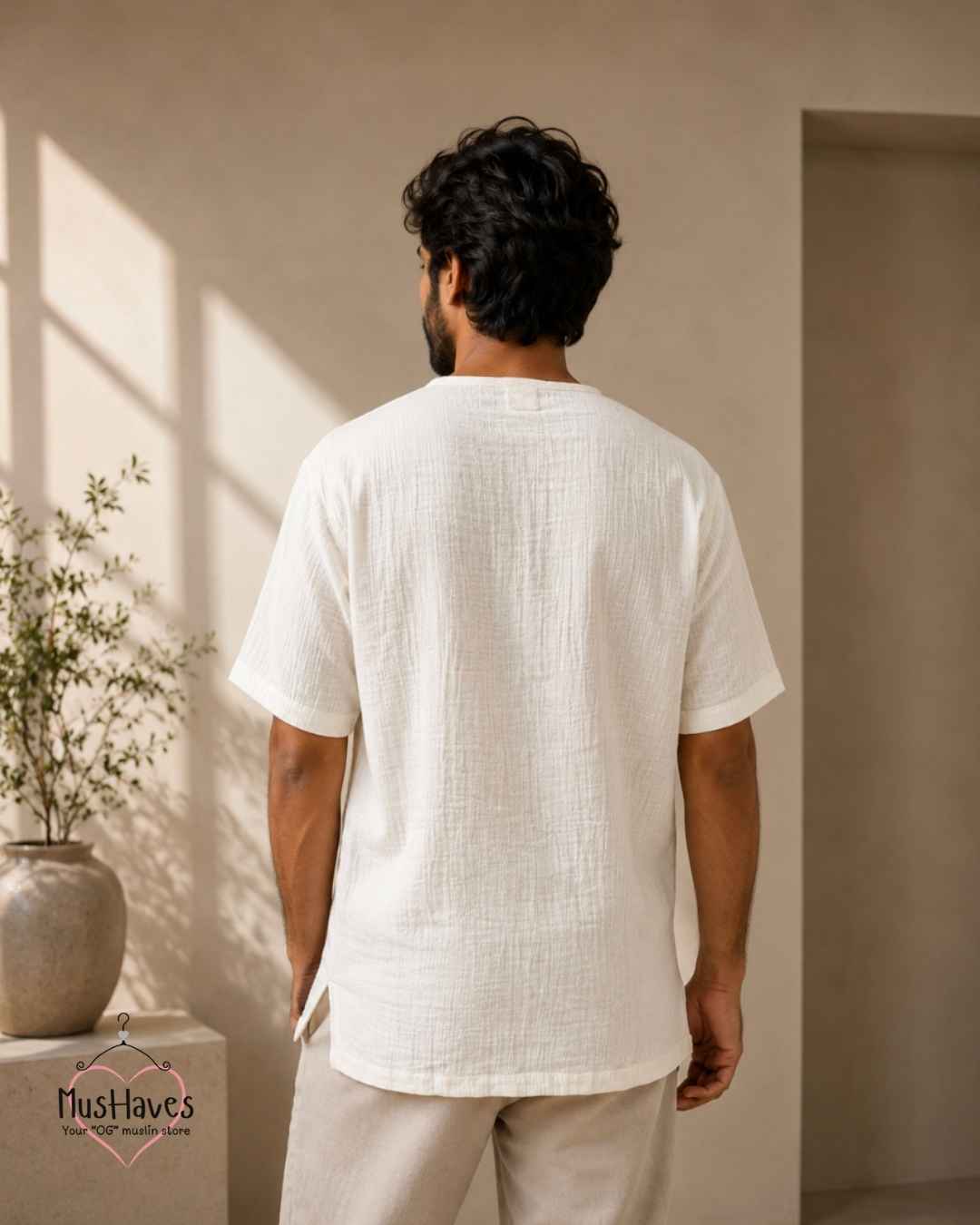 Classic Muslin Notch Neck – Pearl White