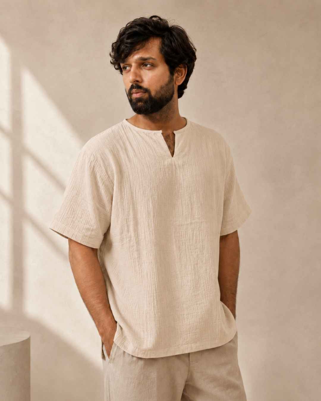 Classic Muslin Notch Neck – Light Beige