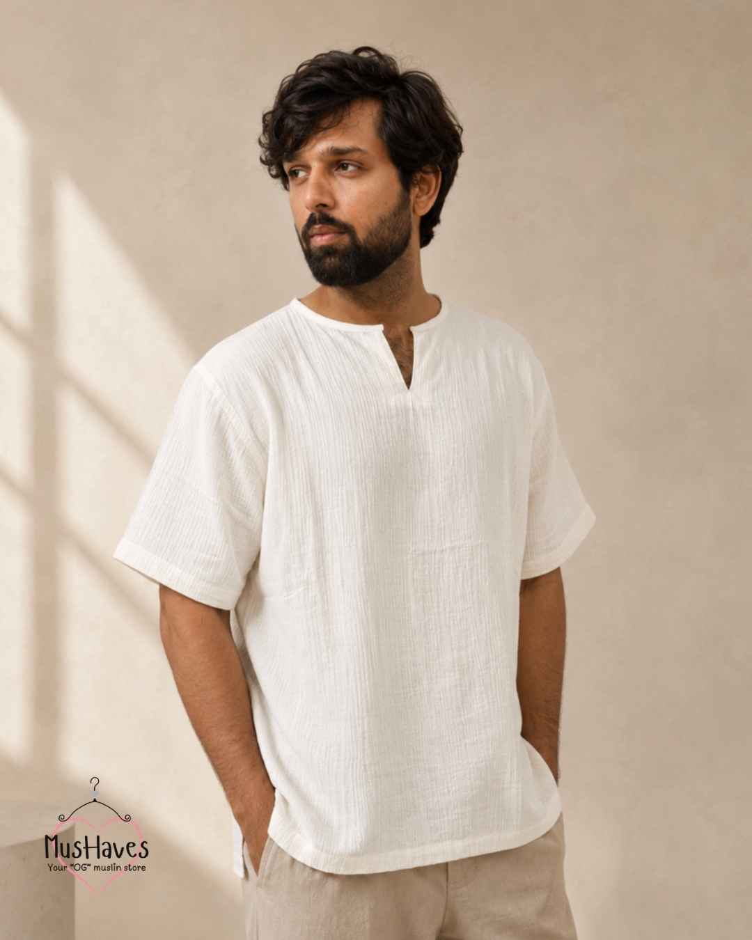 Classic Muslin Notch Neck – Pearl White