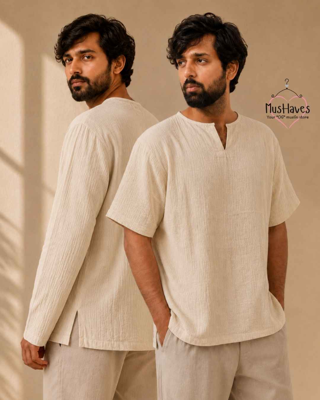 Classic Muslin Notch Neck – Light Beige