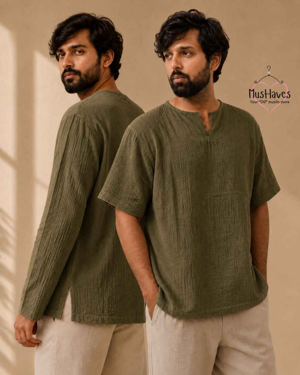 Classic Muslin Notch Neck – Olive Green