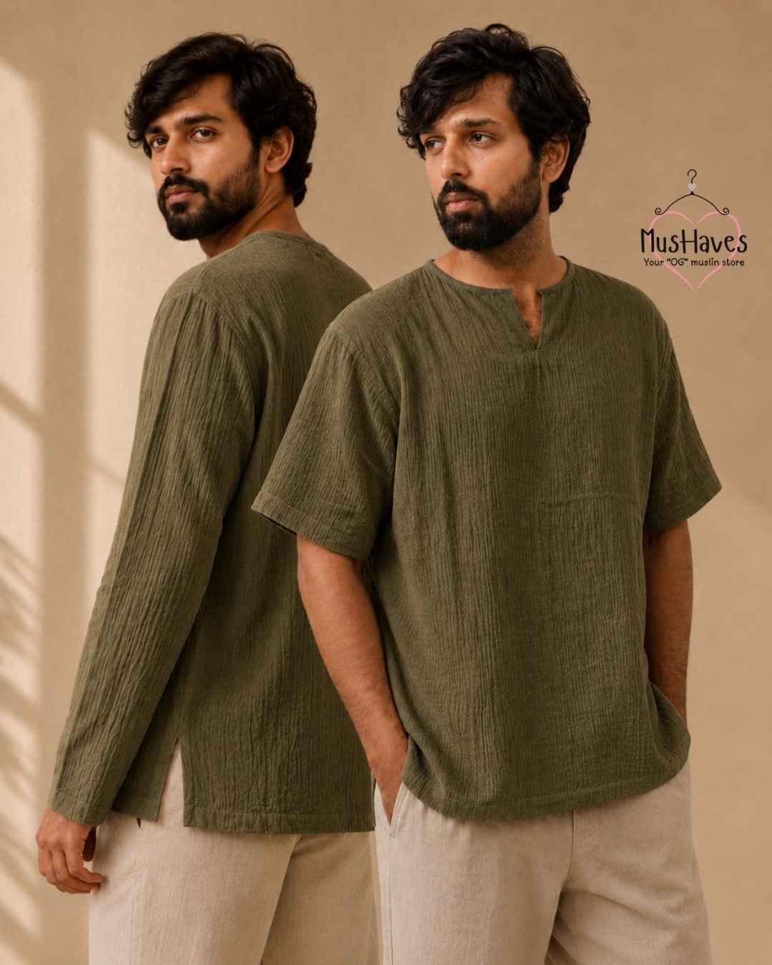 Classic Muslin Notch Neck – Olive Green