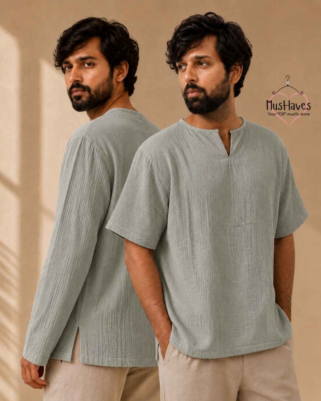 Classic Muslin Notch Neck – Sage Grey
