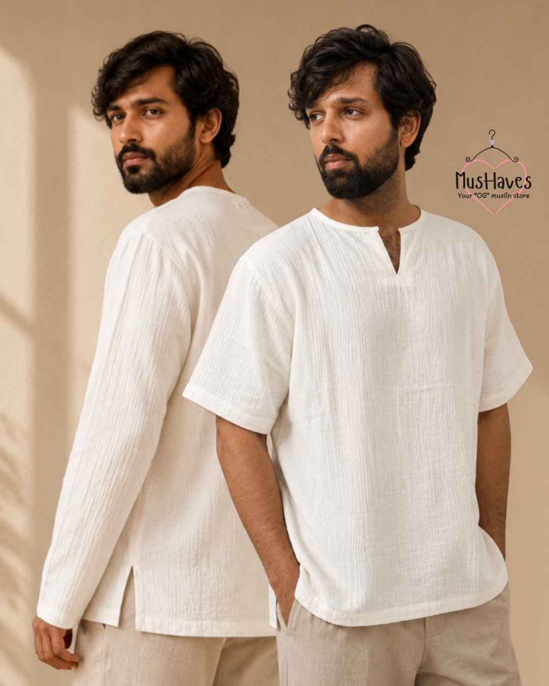 Classic Muslin Notch Neck – Pearl White