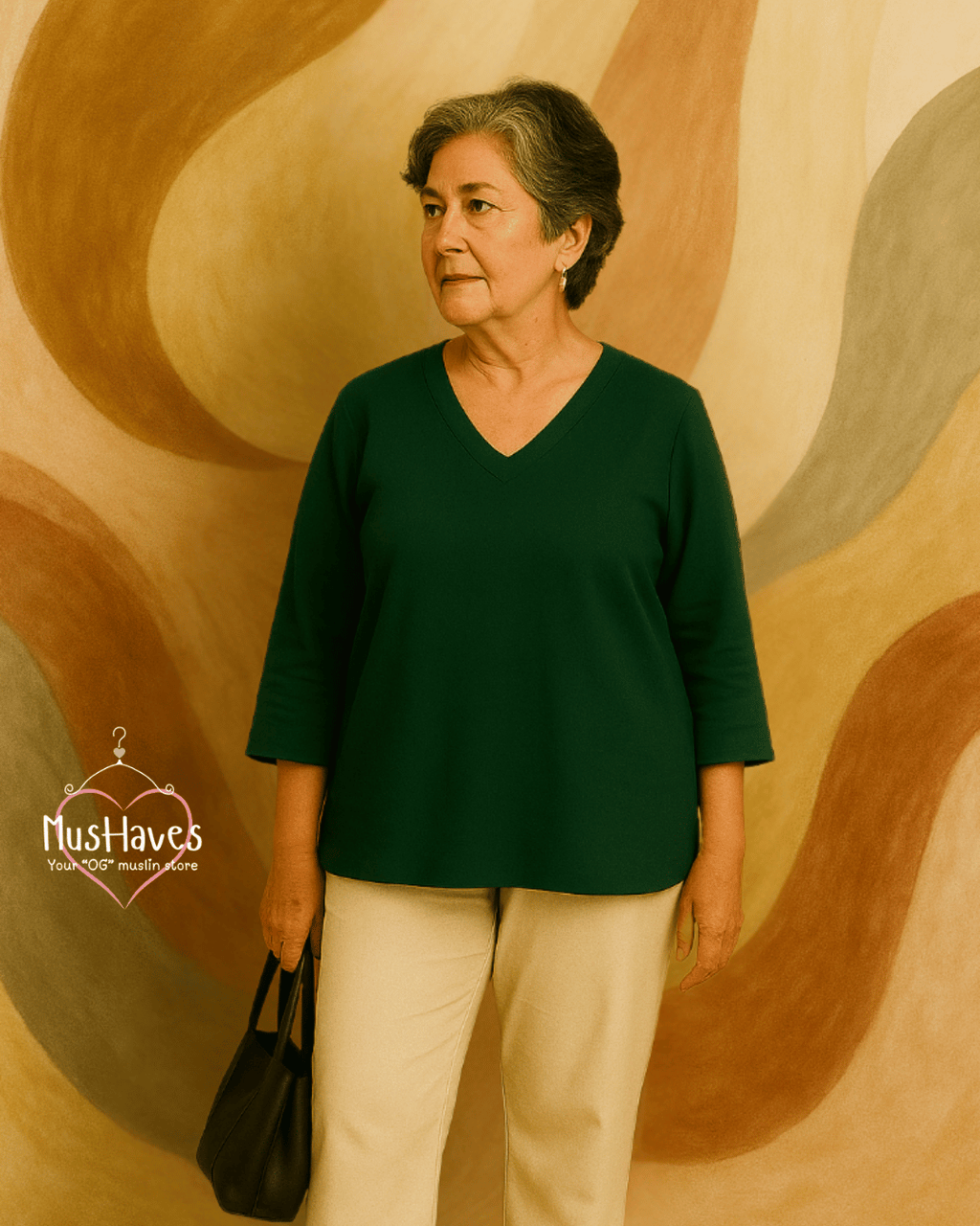 Premium Muslin Combo set | A-Line Teeshirt + Bottoms | Emerald Green + Beige