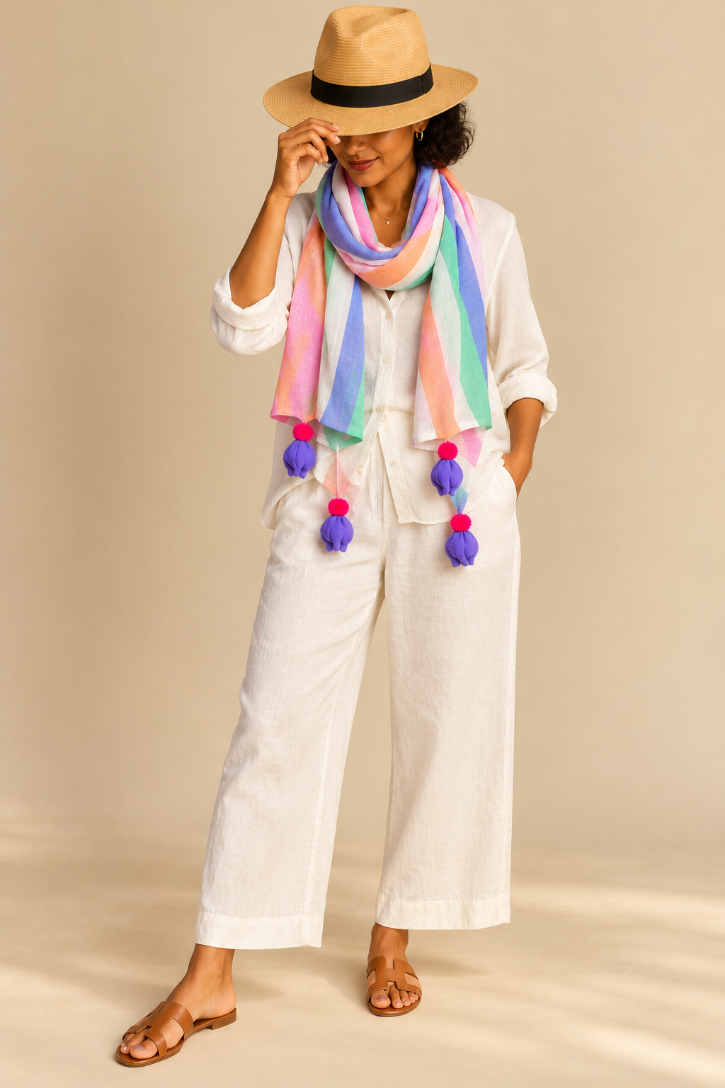 Single Gauze Muslin Stole – Malmal Dupatta with Tassels