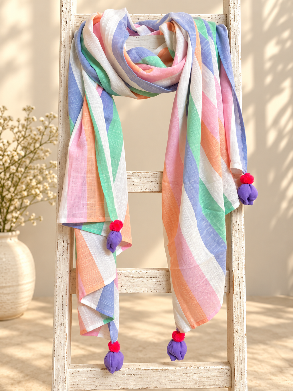 Single Gauze Muslin Stole – Malmal Dupatta with Tassels