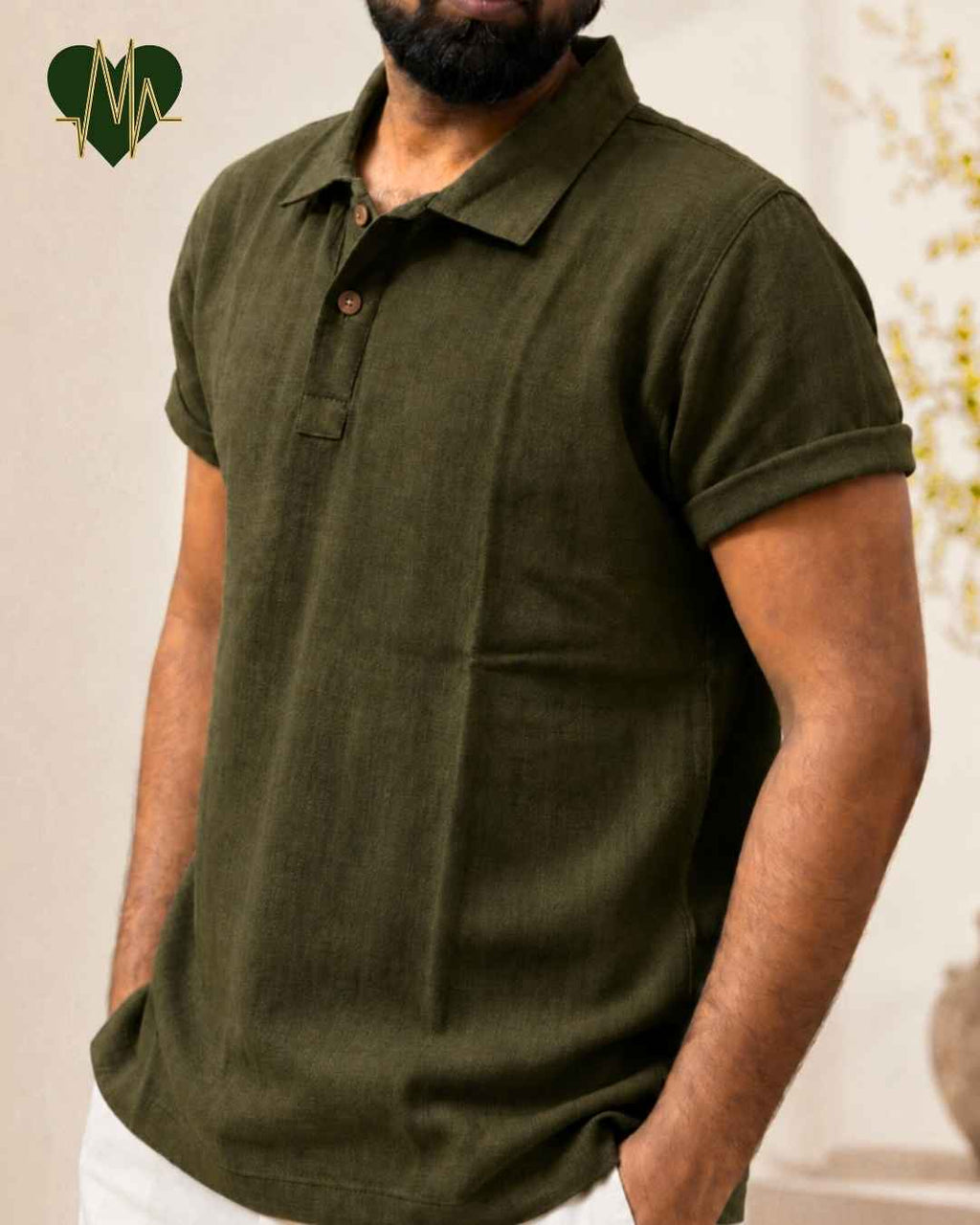 Muslin Resort-Polo Shirt for Men – Olive Green