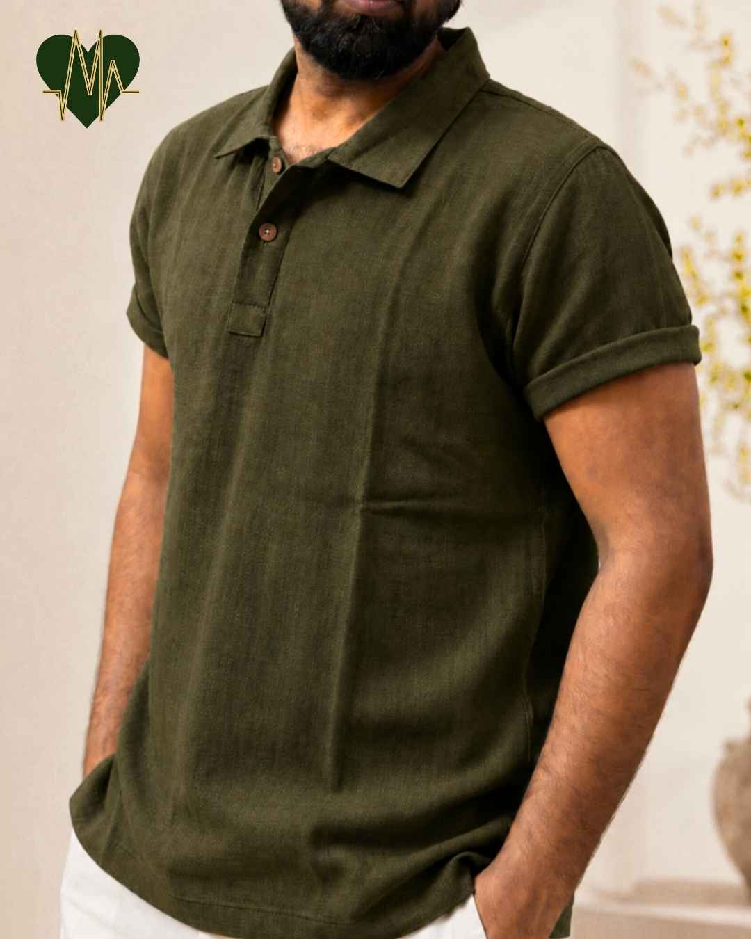 Muslin Resort-Polo Shirt for Men – Olive Green