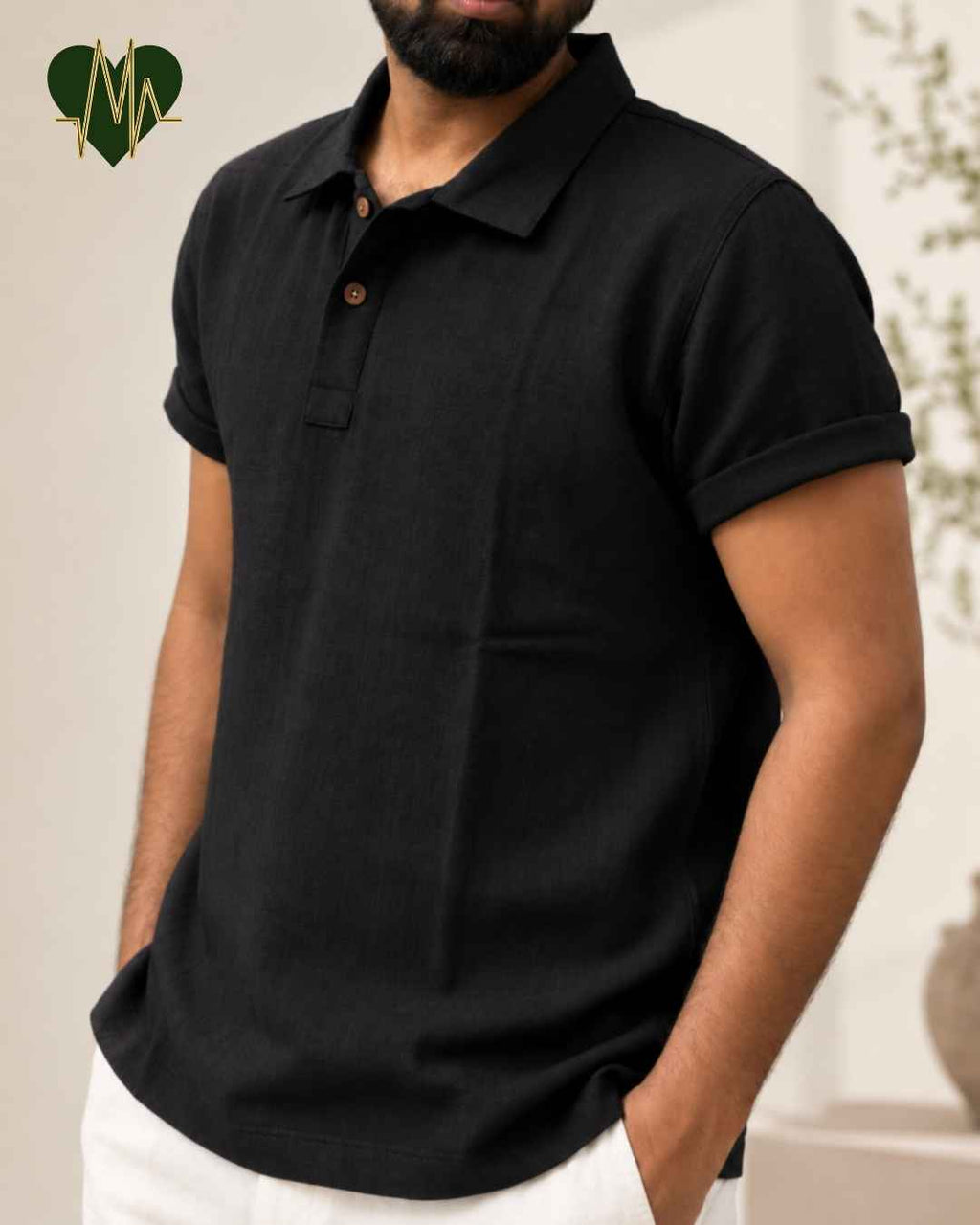 Muslin Resort-Polo Shirt for Men – Charcoal Black