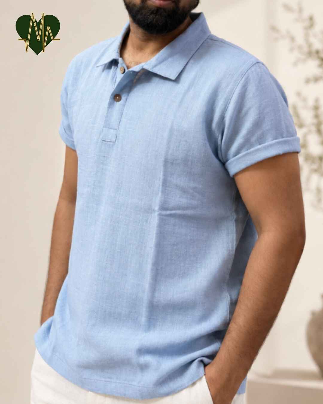 Muslin Resort-Polo Shirt for Men – Powder Blue