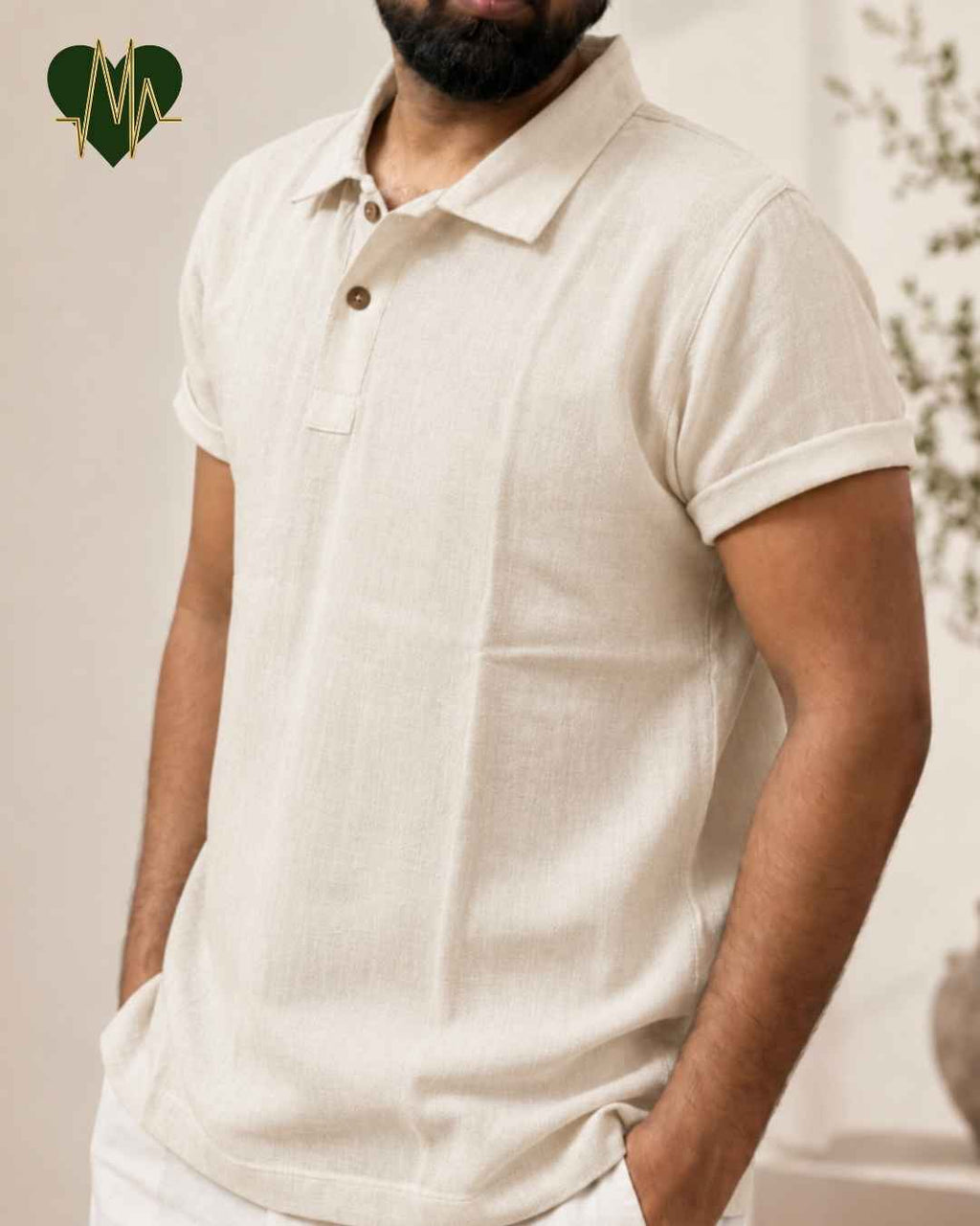 Muslin Resort-Polo Shirt for Men – Light Beige