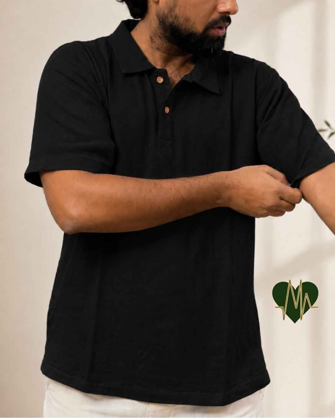Muslin Resort-Polo Shirt for Men – Charcoal Black