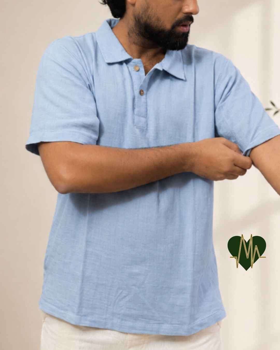 Muslin Resort-Polo Shirt for Men – Powder Blue