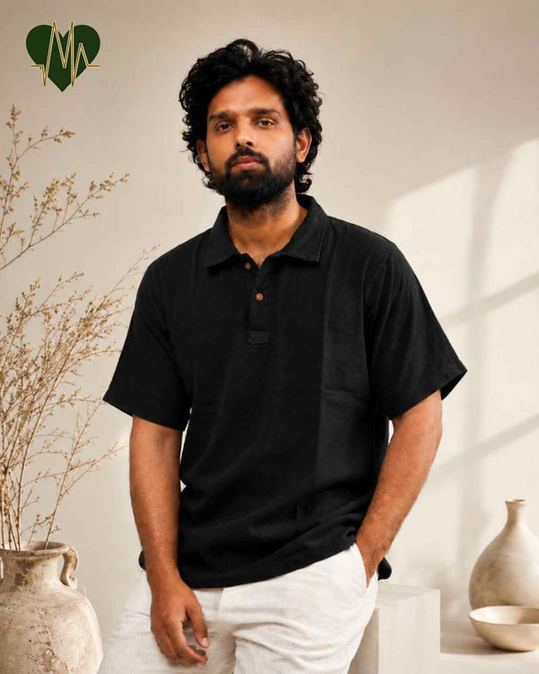 Muslin Resort-Polo Shirt for Men – Charcoal Black