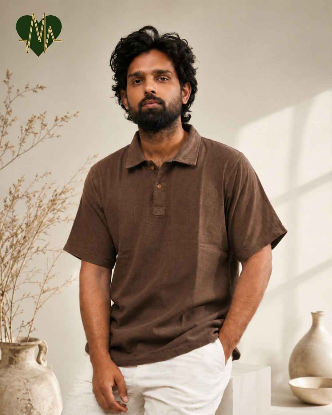 Muslin Resort-Polo Shirt for Men – Chocolate Brown