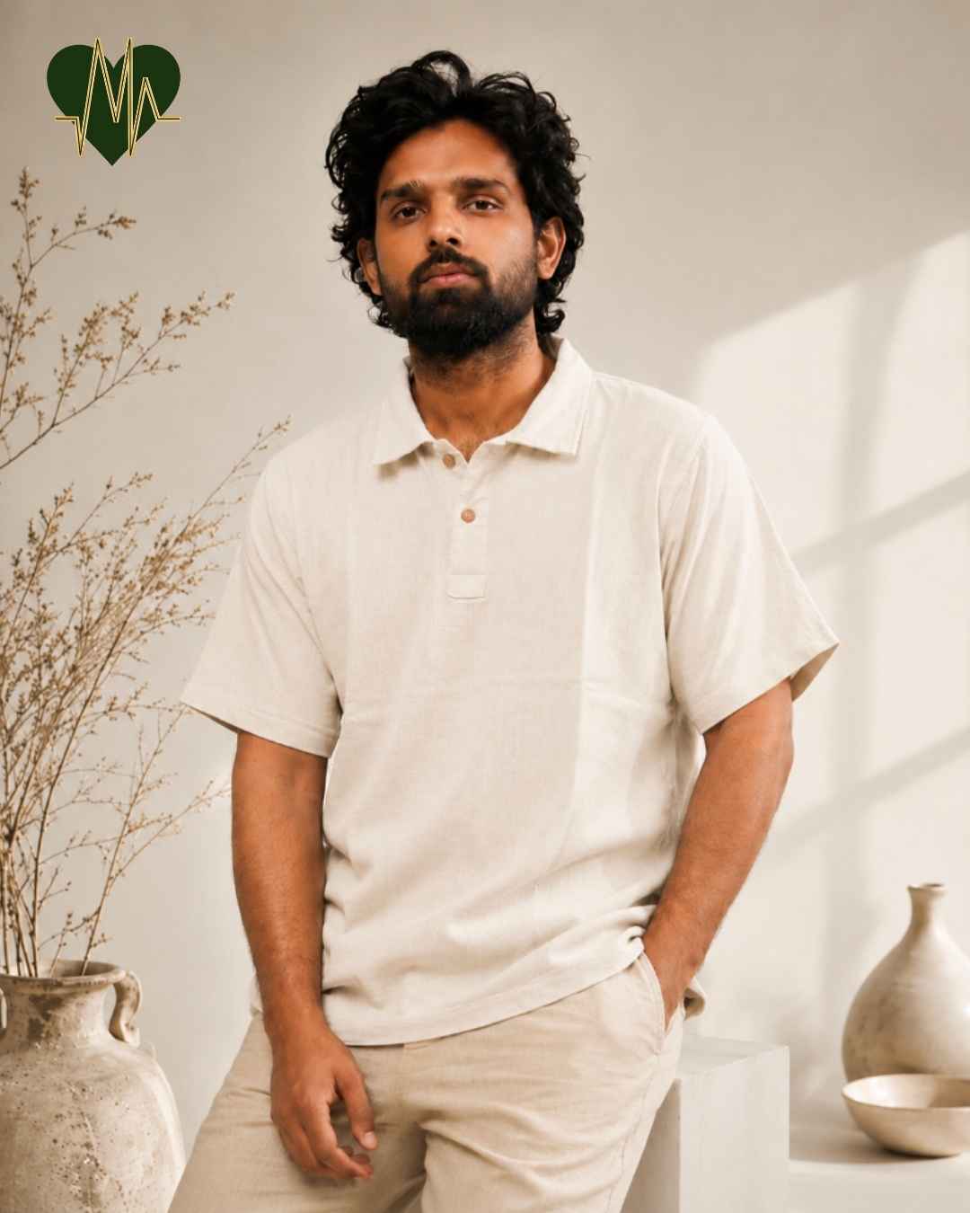 Muslin Resort-Polo Shirt for Men – Light Beige