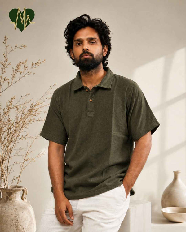 Muslin Resort-Polo Shirt for Men – Olive Green