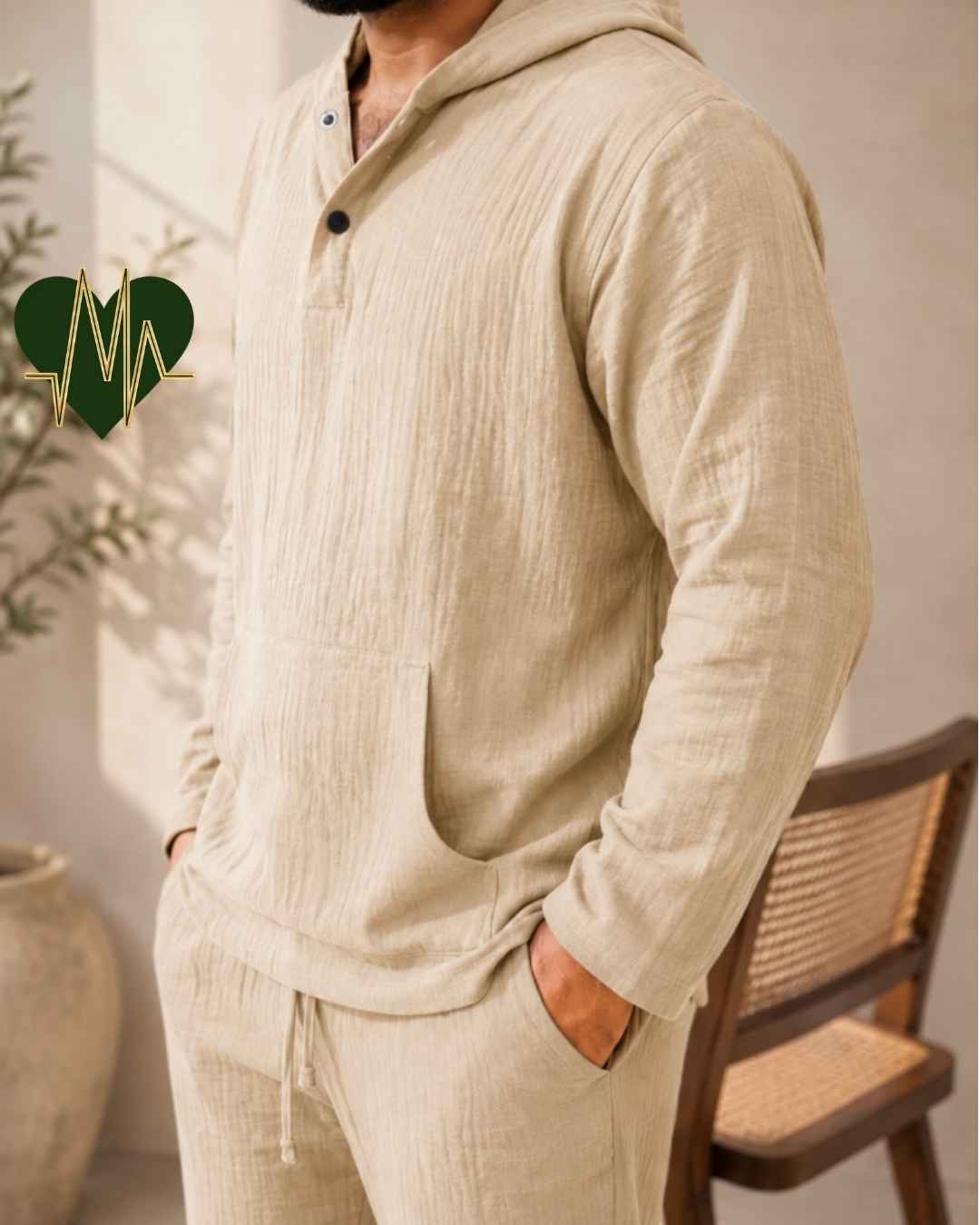 Premium Muslin Hooded Co-ord Set – Beige