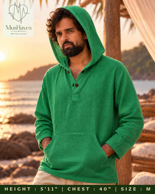 Muslin Layered Pullover Hoodie – Parrot Green