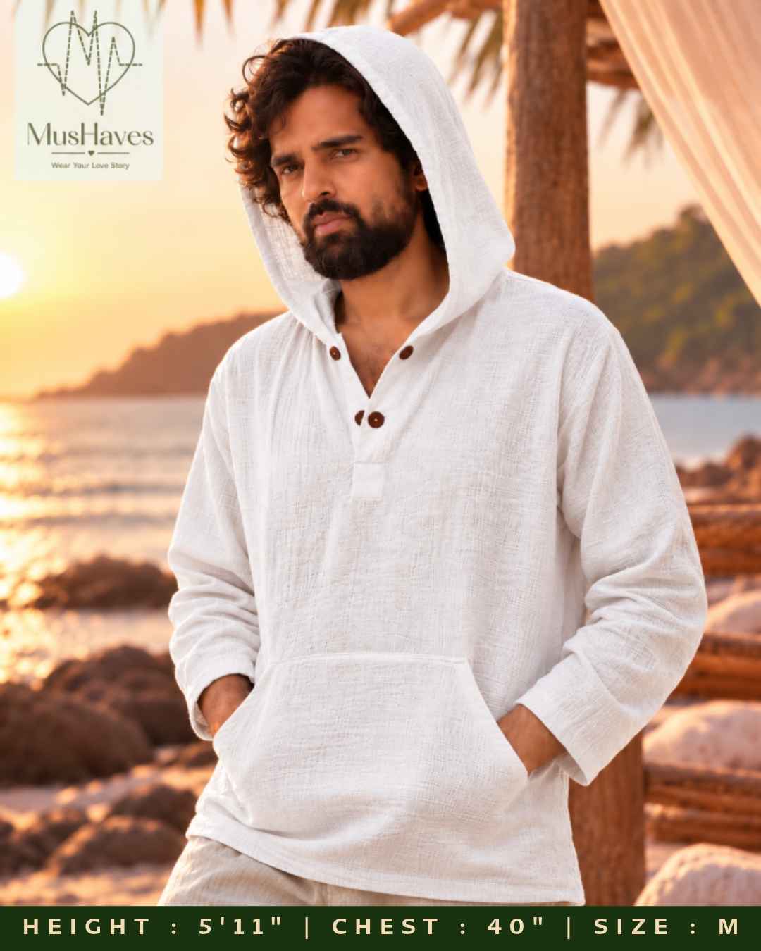 Muslin Layered Pullover Hoodie – Pearl White