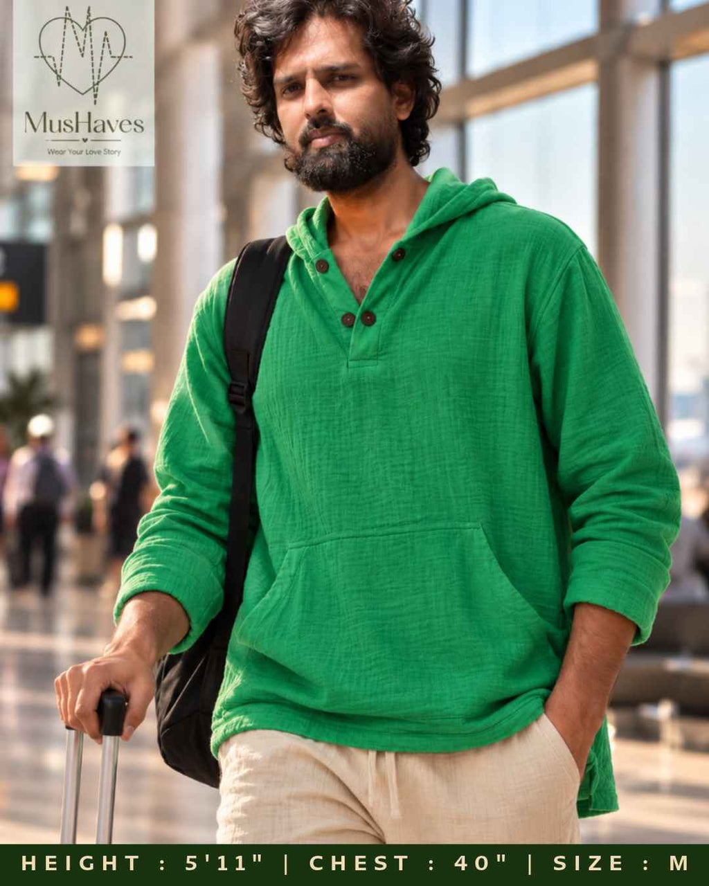 Muslin Layered Pullover Hoodie – Parrot Green