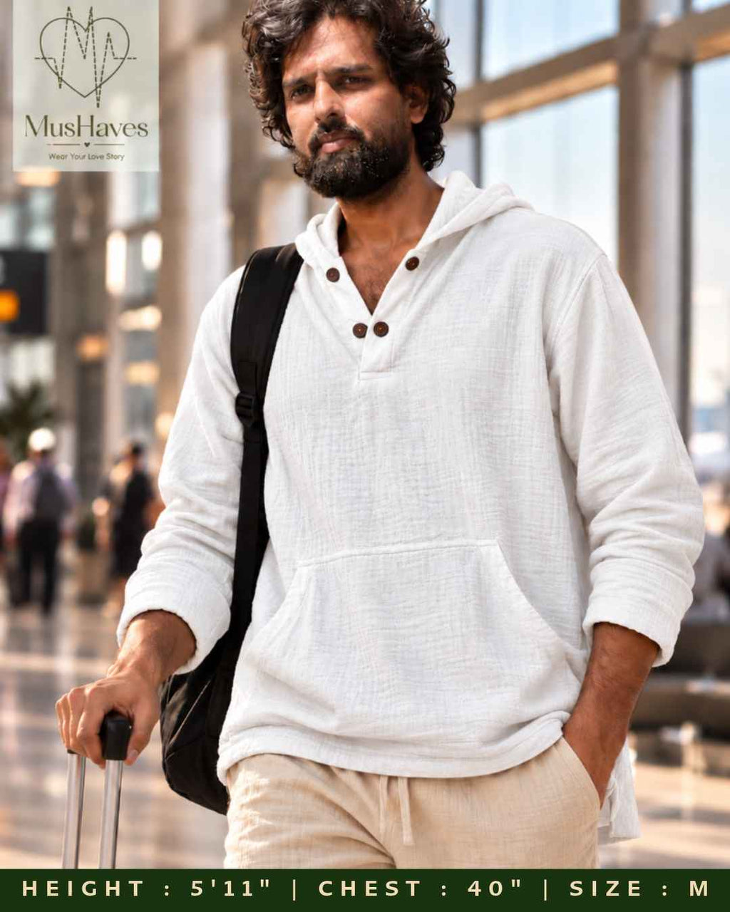 Muslin Layered Pullover Hoodie – Pearl White