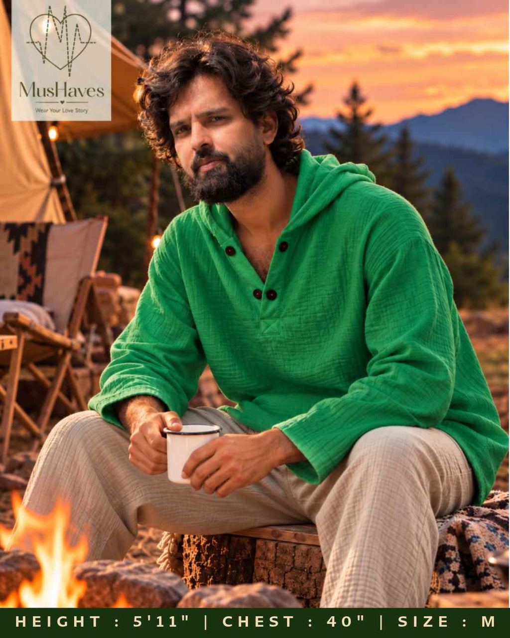 Muslin Layered Pullover Hoodie – Parrot Green
