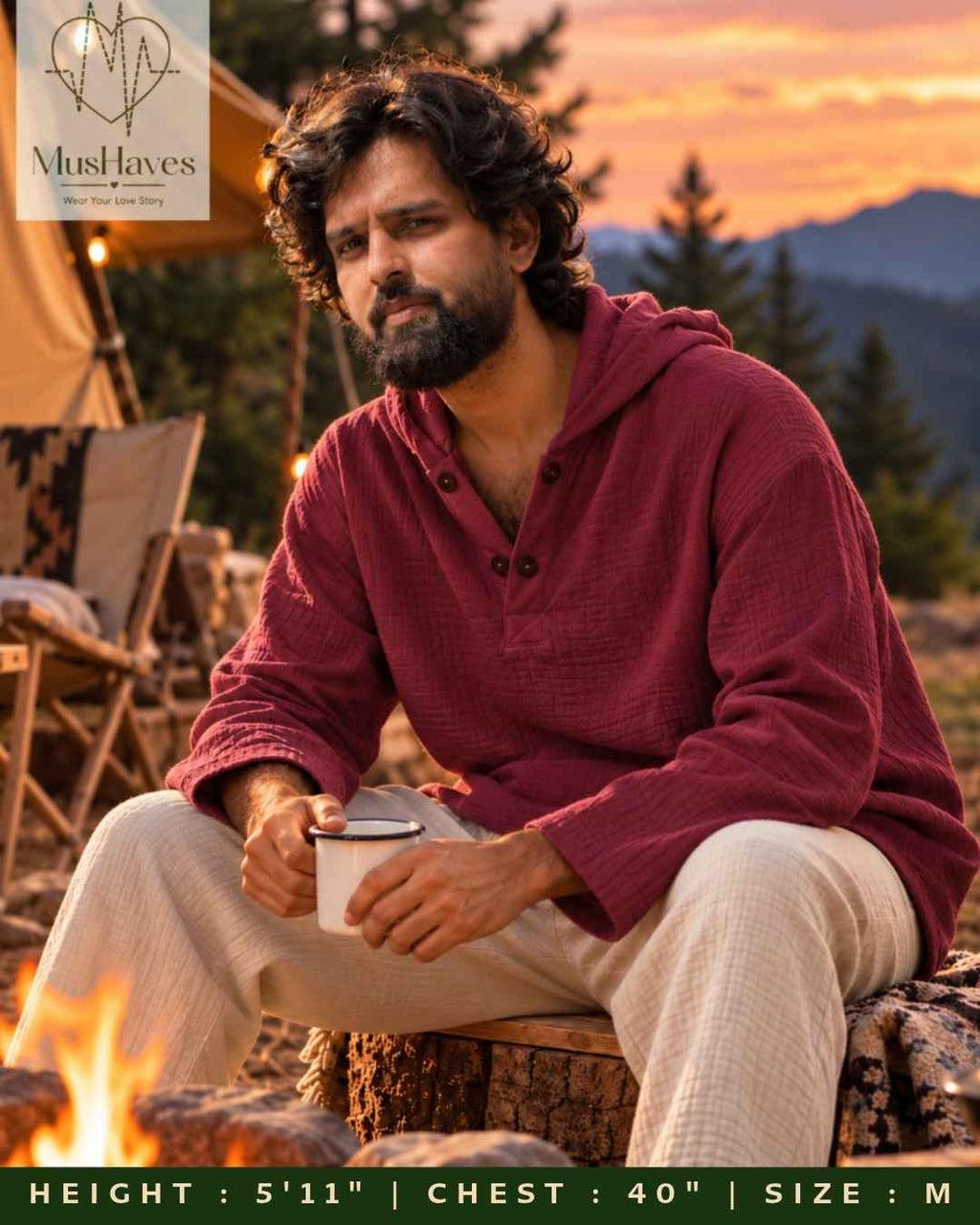 Muslin Layered Pullover Hoodie – Wine Maroon