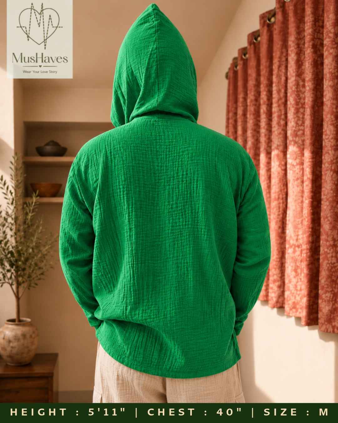 Muslin Layered Pullover Hoodie – Parrot Green