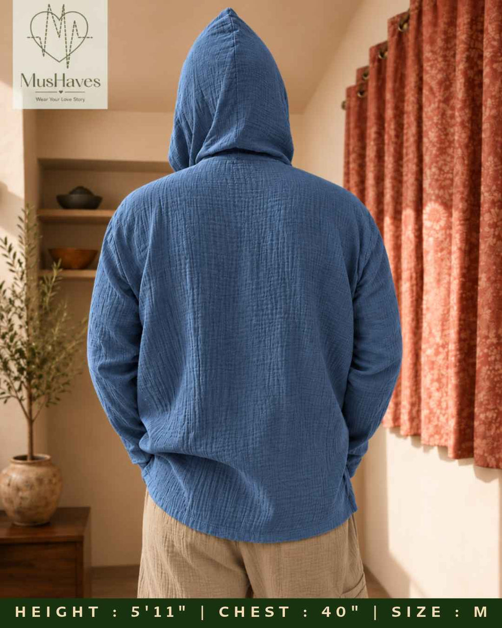 Muslin Layered Pullover Hoodie – Steel Blue