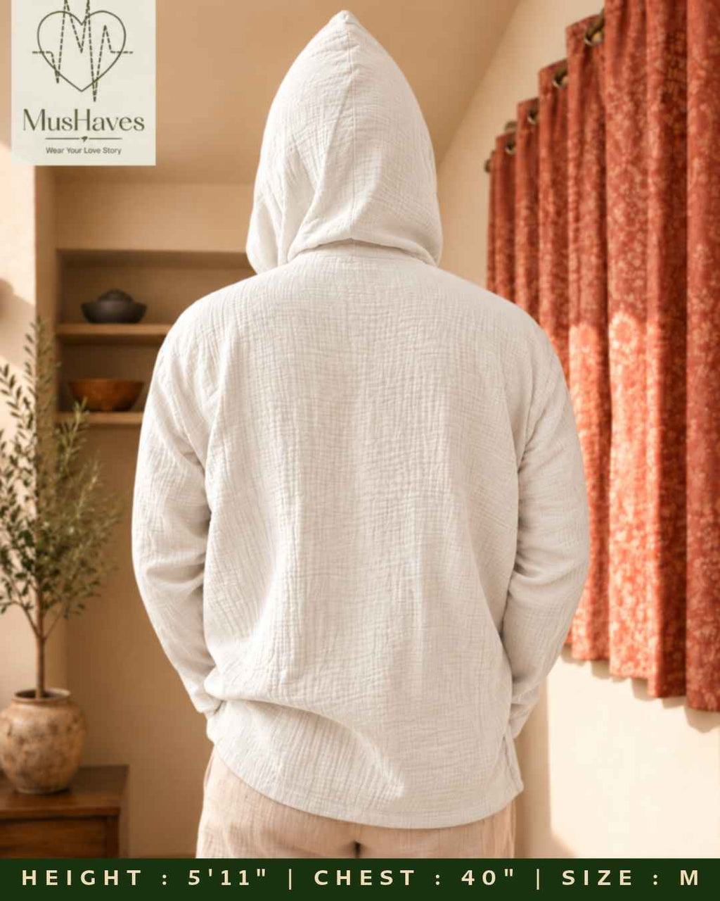 Muslin Layered Pullover Hoodie – Pearl White