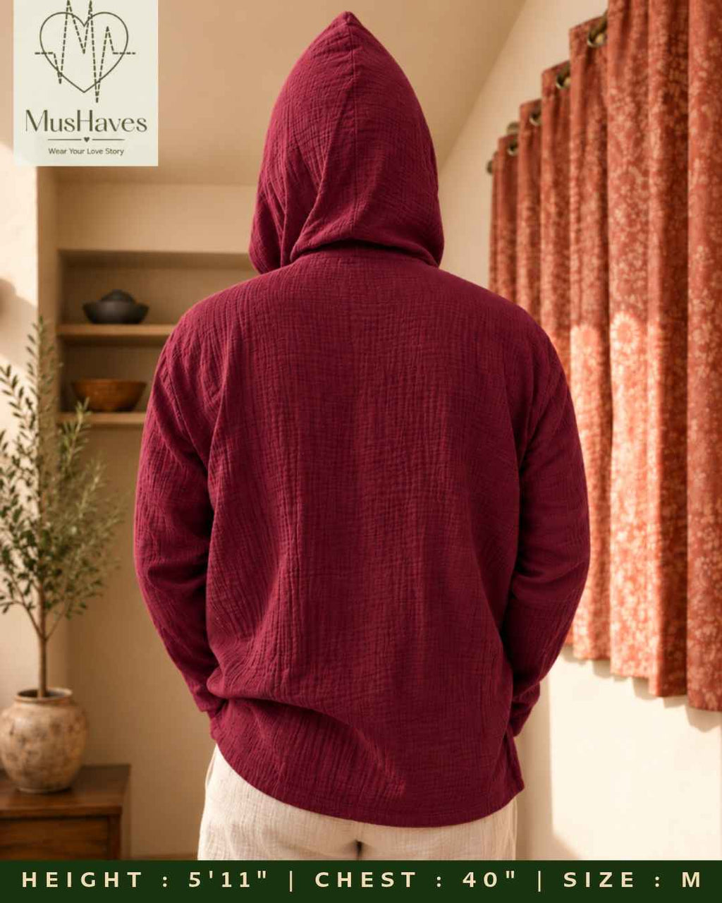 Muslin Layered Pullover Hoodie – Wine Maroon