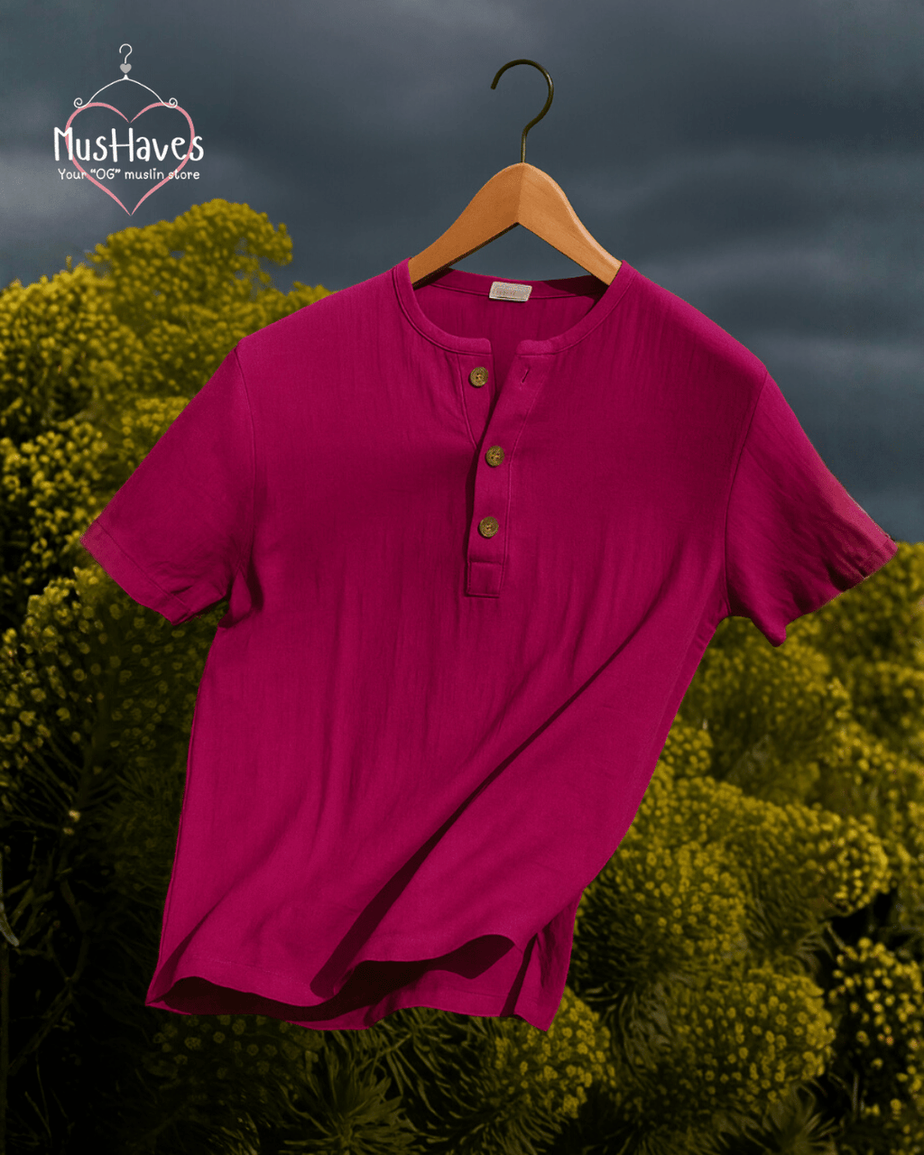 Henley Coord | Premium Muslin | Unisex | Magenta Purple