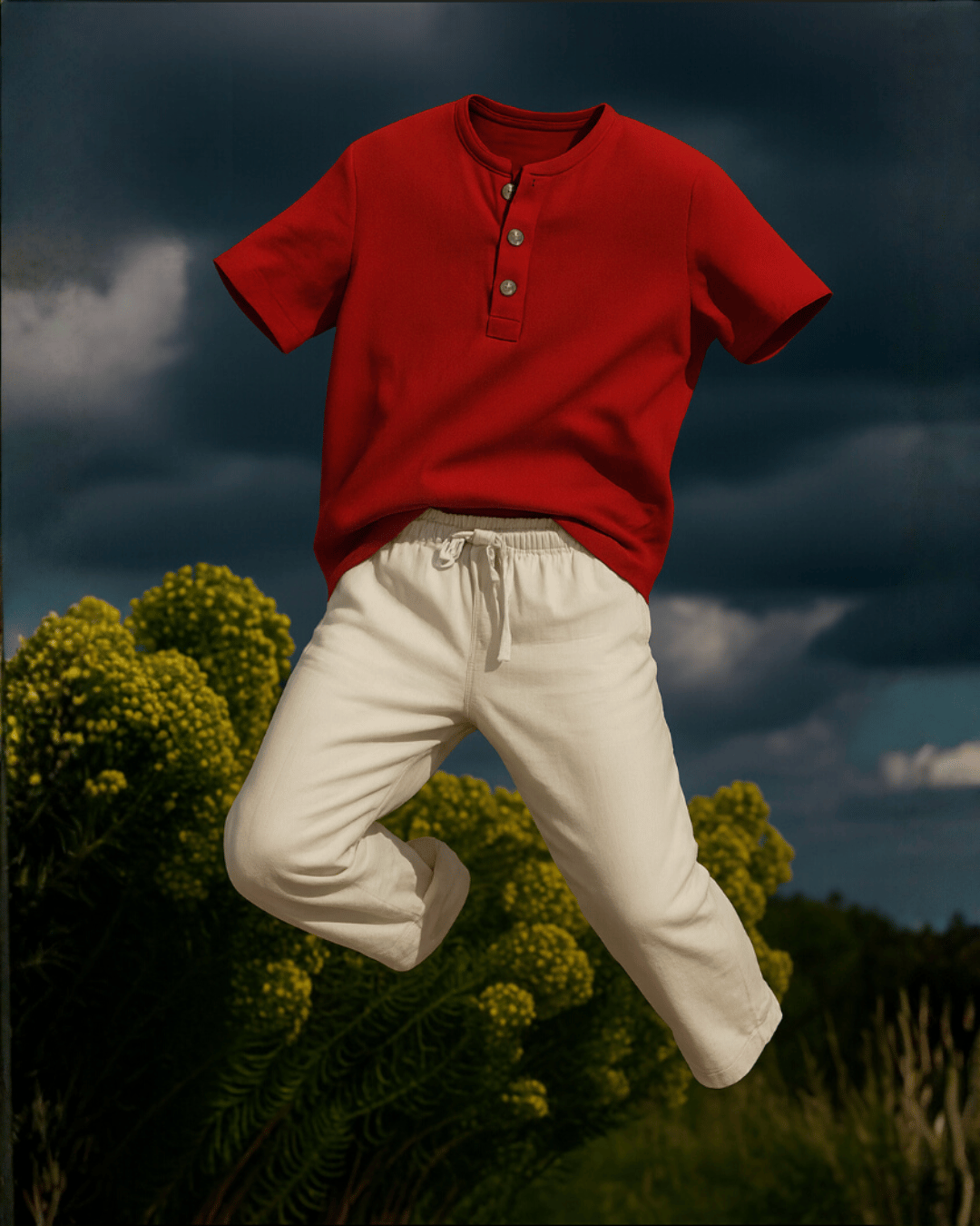 Muslin Henley & Regular Fit Bottoms Curated Set – Red × White