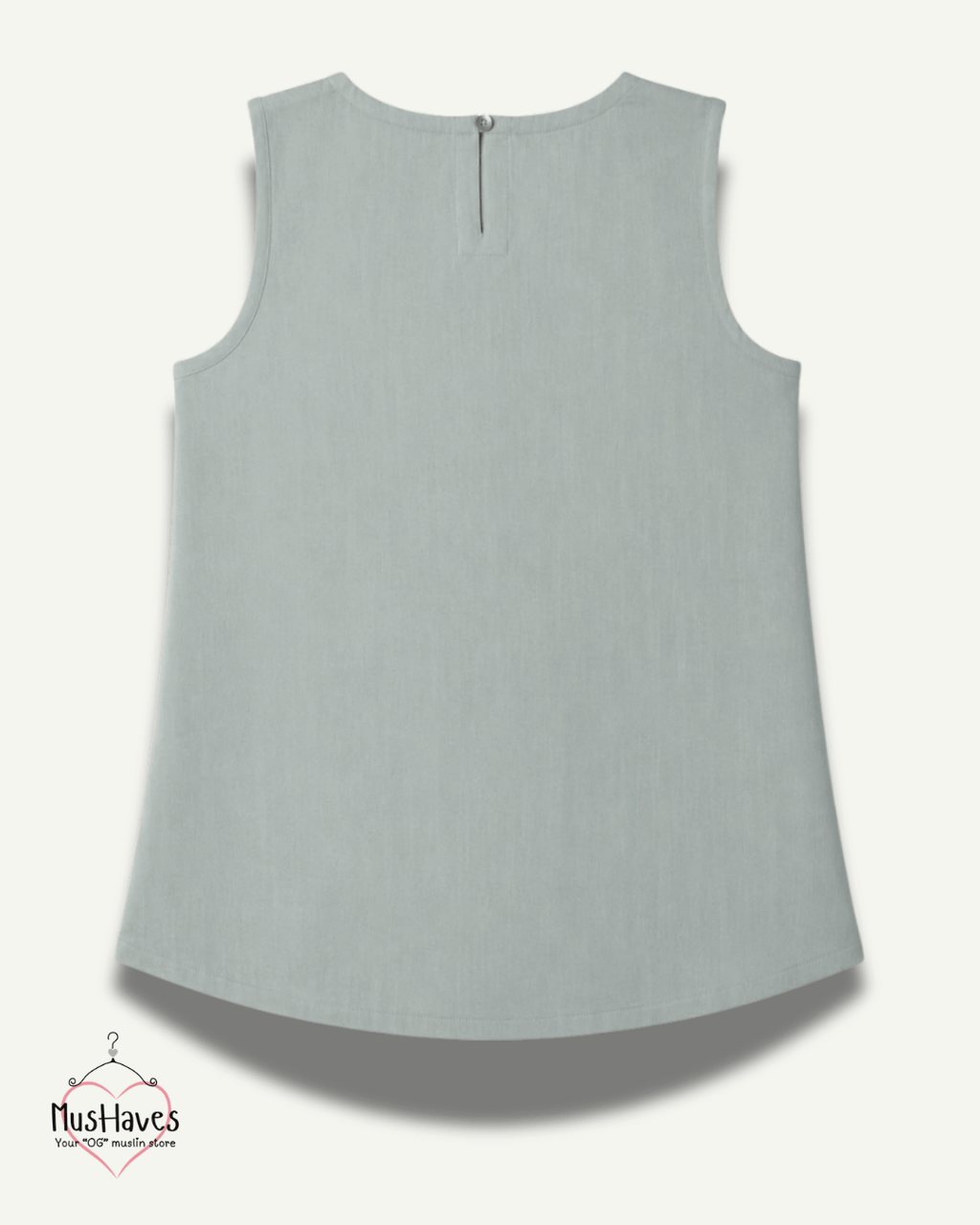 Muslin Round Neck Sleeveless Back Slit Top - Sage Grey