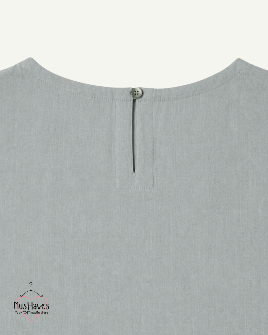 Muslin Round Neck Sleeveless Back Slit Top - Sage Grey
