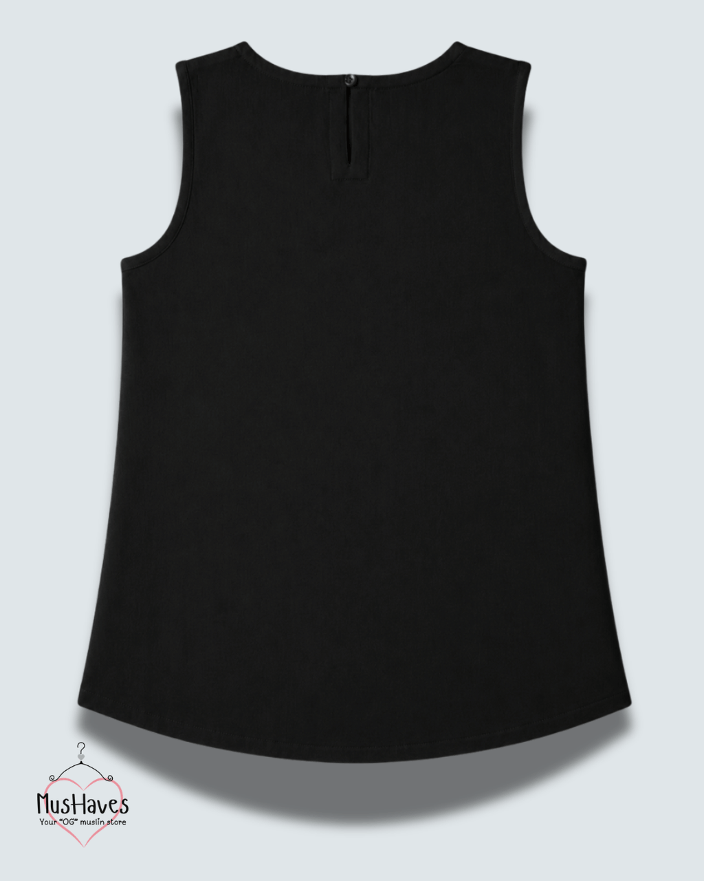 Muslin Round Neck Sleeveless Back Slit Top - Charcoal Black